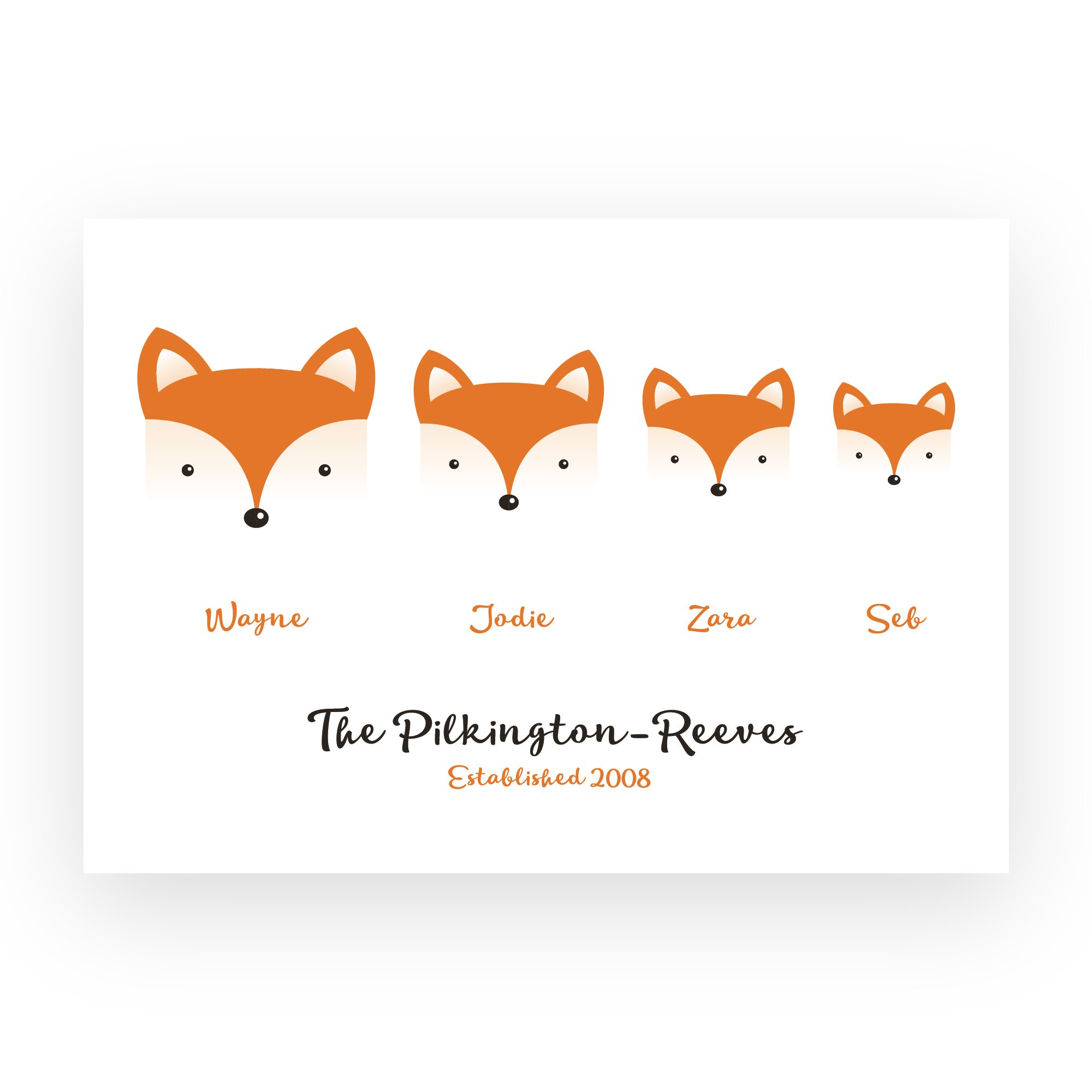 Personalised Fox Family Print Foxes