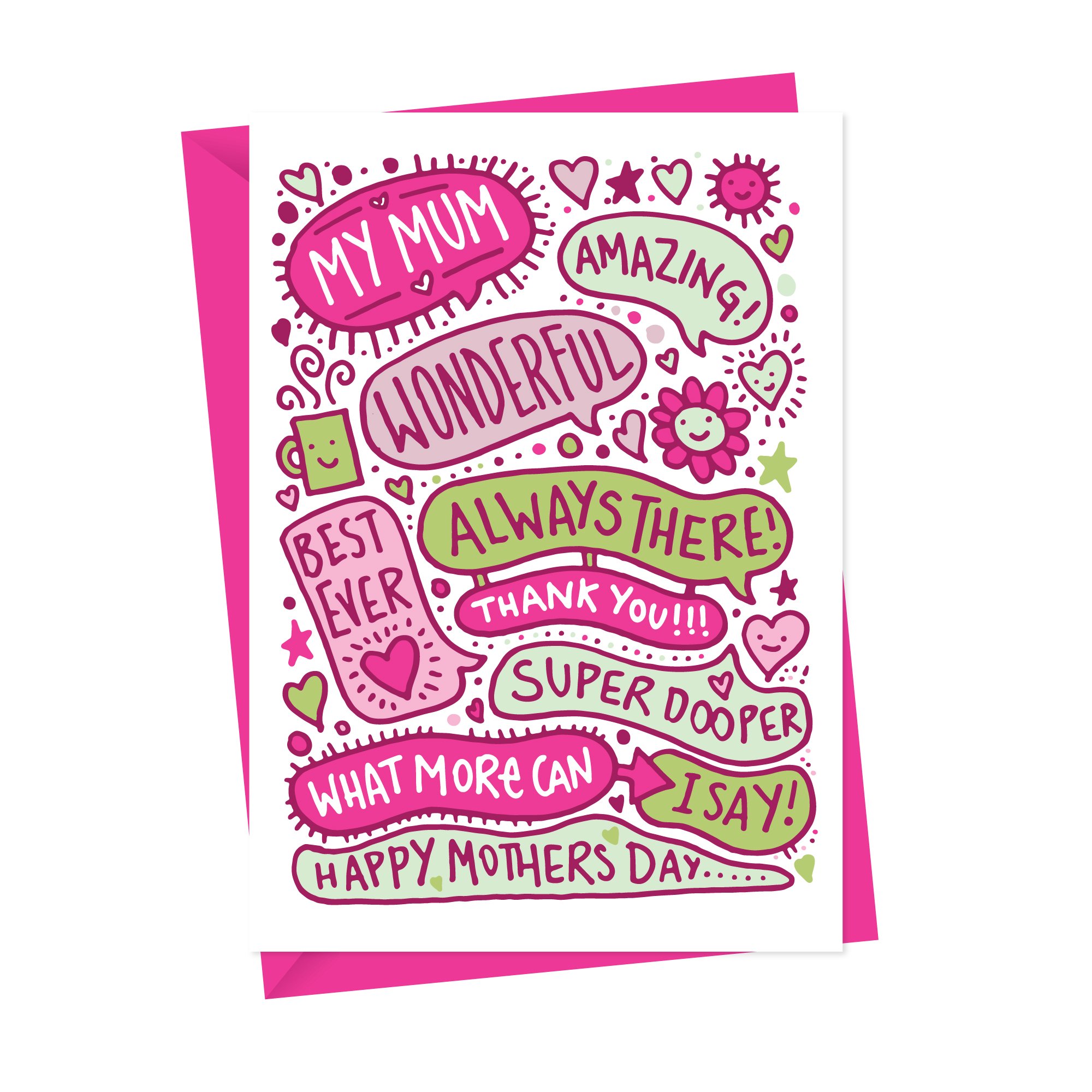 Mothers Day Card Best Mum Illustrated Mothers Day Greeting Card 