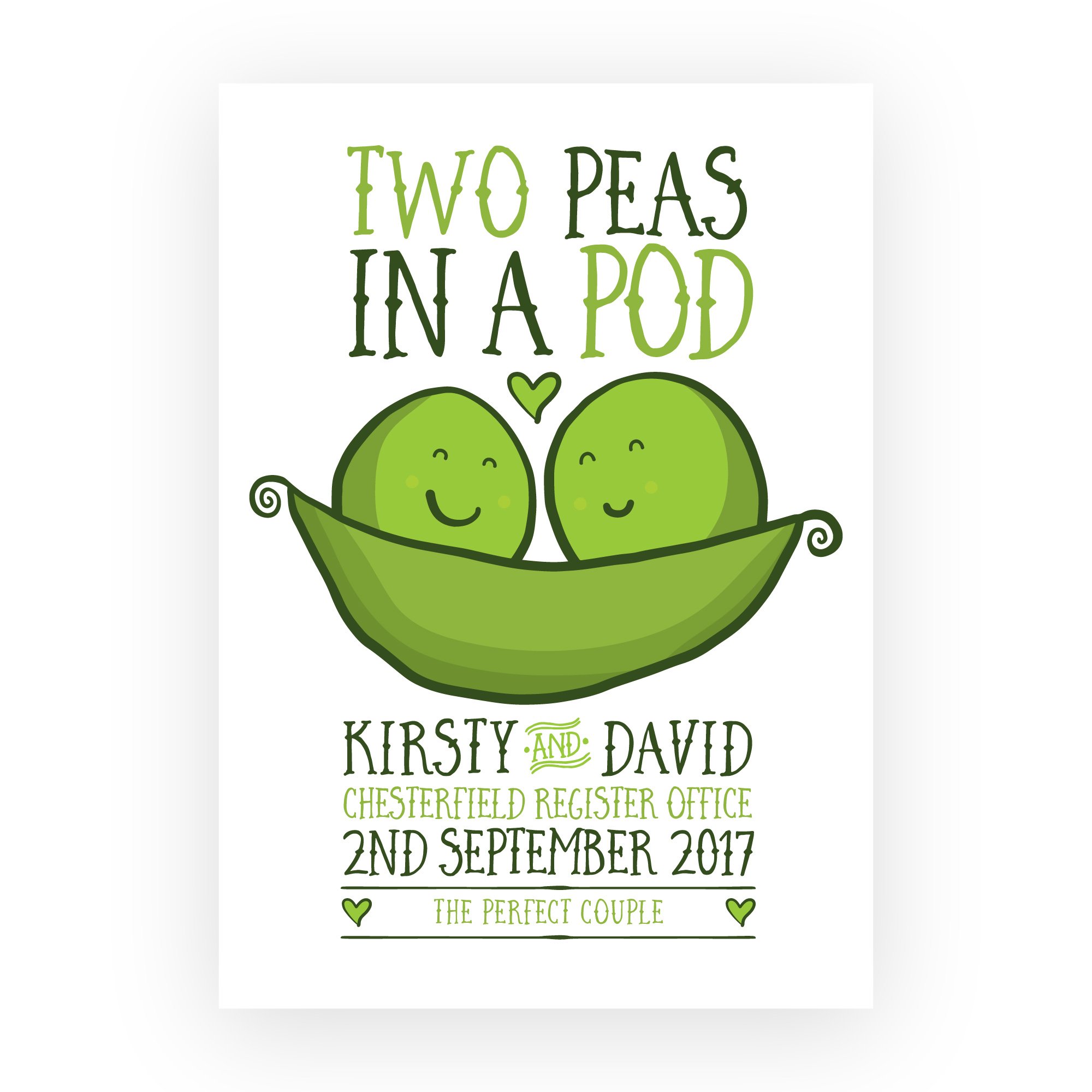 Personalised Peas in a Pod Wedding Print