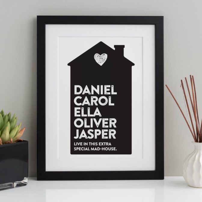 Personalised Family House Print Black