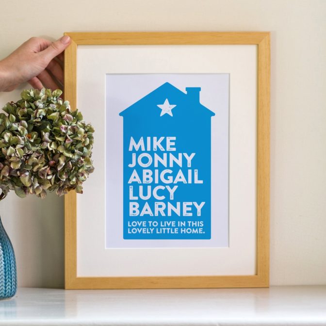 Personalised Family House Print Cyan