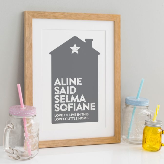 Personalised Family House Print Grey
