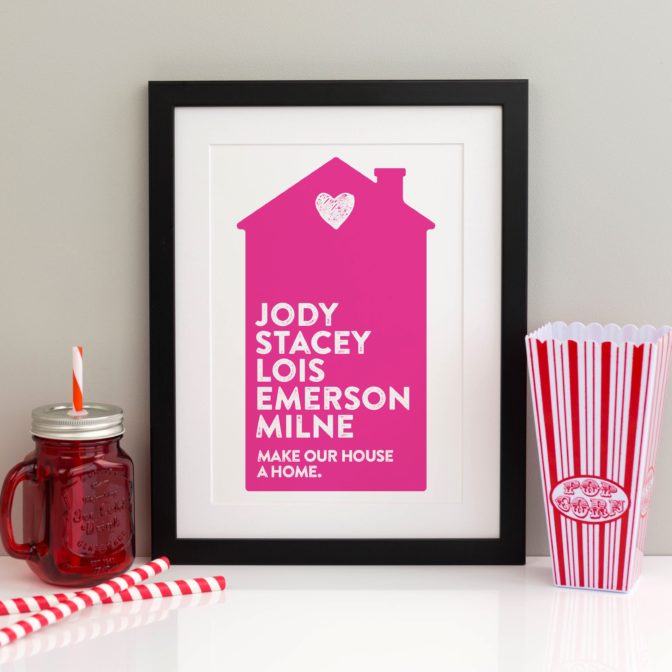 Personalised Family House Print Pink