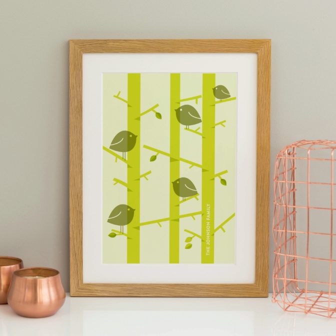 Personalised Birds Family Print-Natural