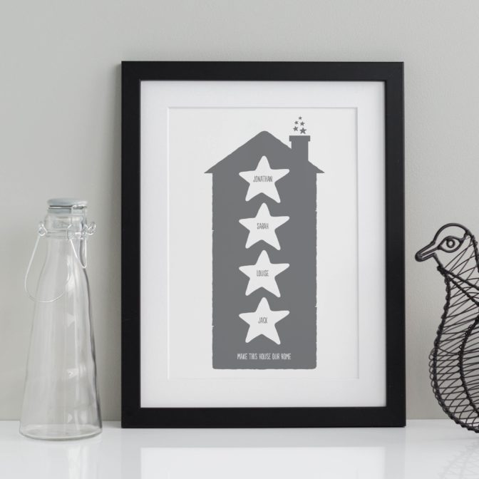 Family Home Print with Stars black