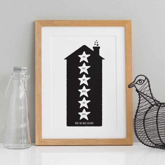 Family Home Print with Stars natural
