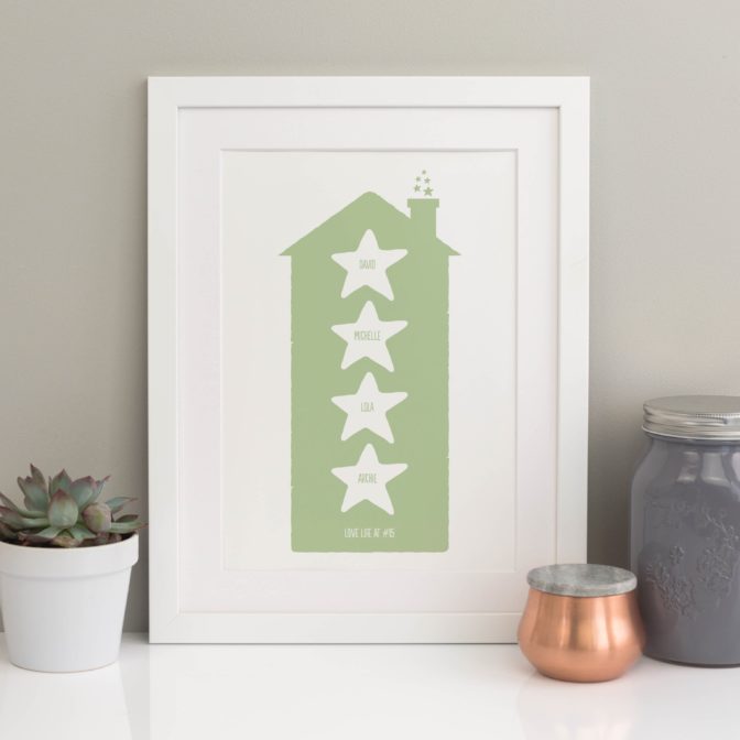 Family Home Print with Stars white
