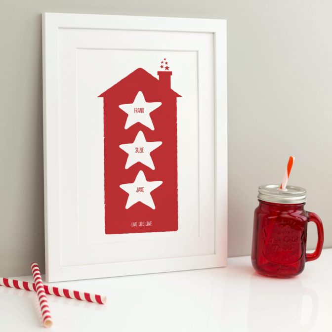 Family Home Print with Stars white frame