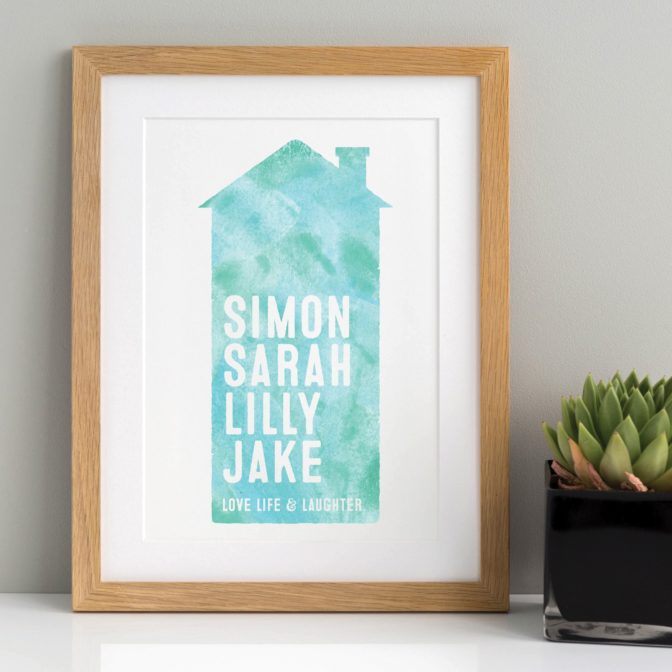 Family Home Watercolour House Print Natural Teal