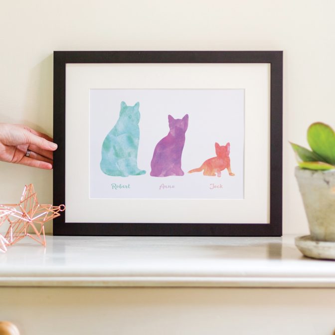 Watercolour-Family-Cats-Print-black