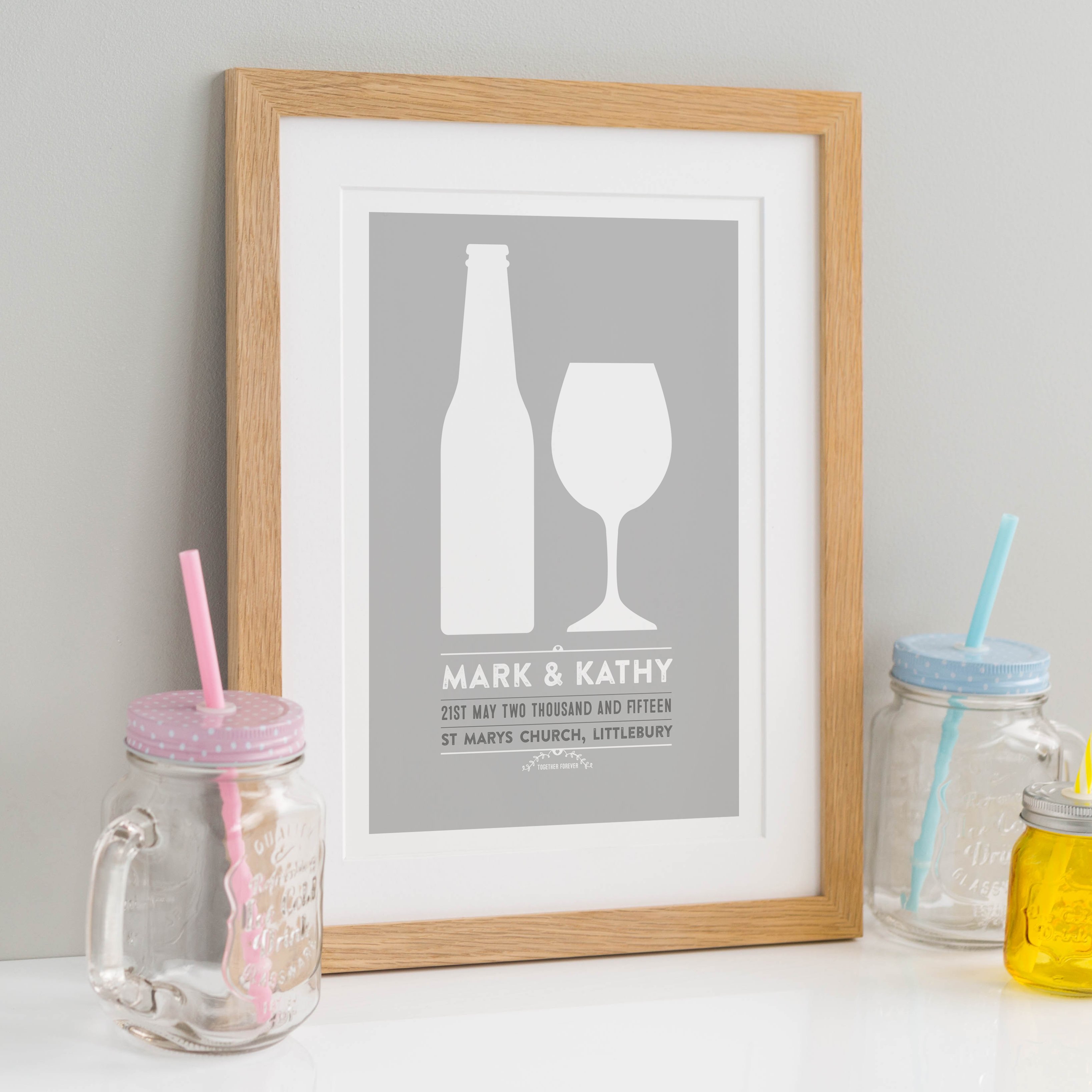 Personalised couples drinks print Personalised graphic drinks print
