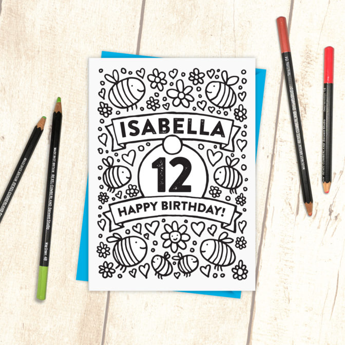 Personalised Colour in Bee Birthday Card