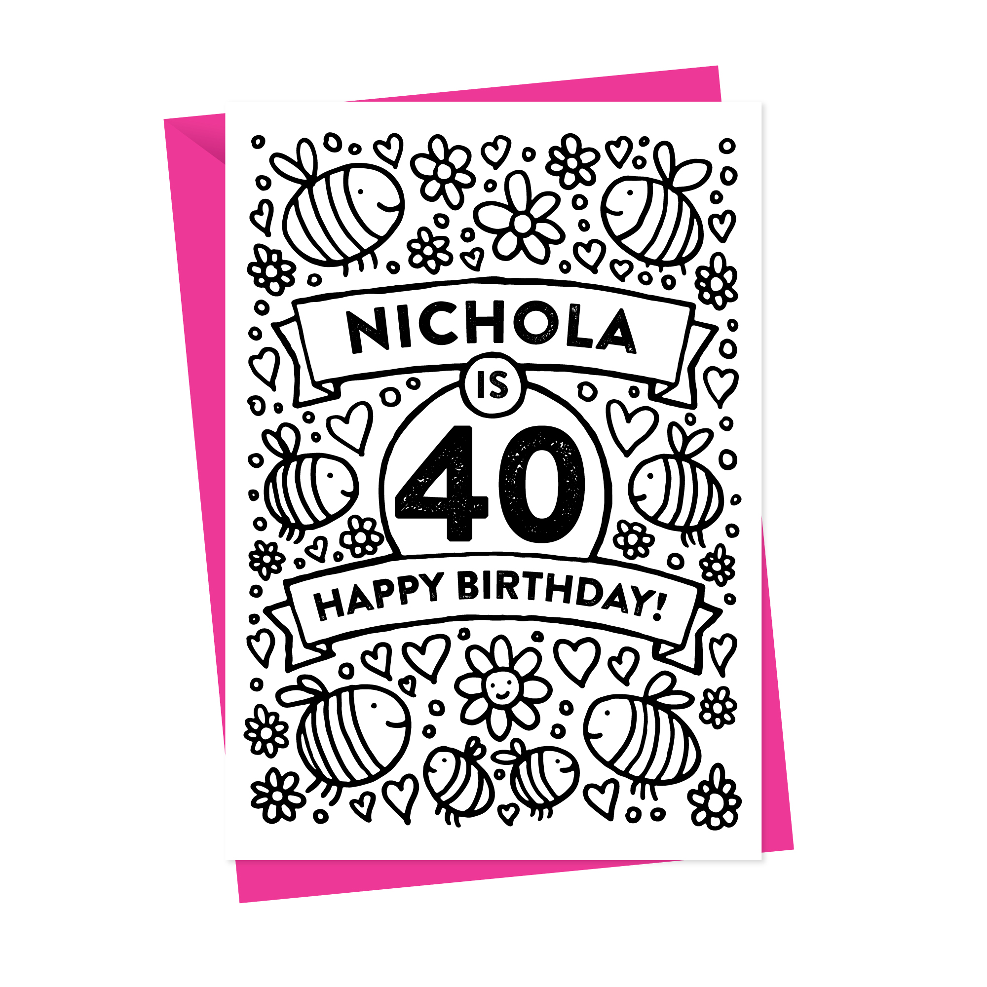 Personalised Colour in Bee Birthday Card