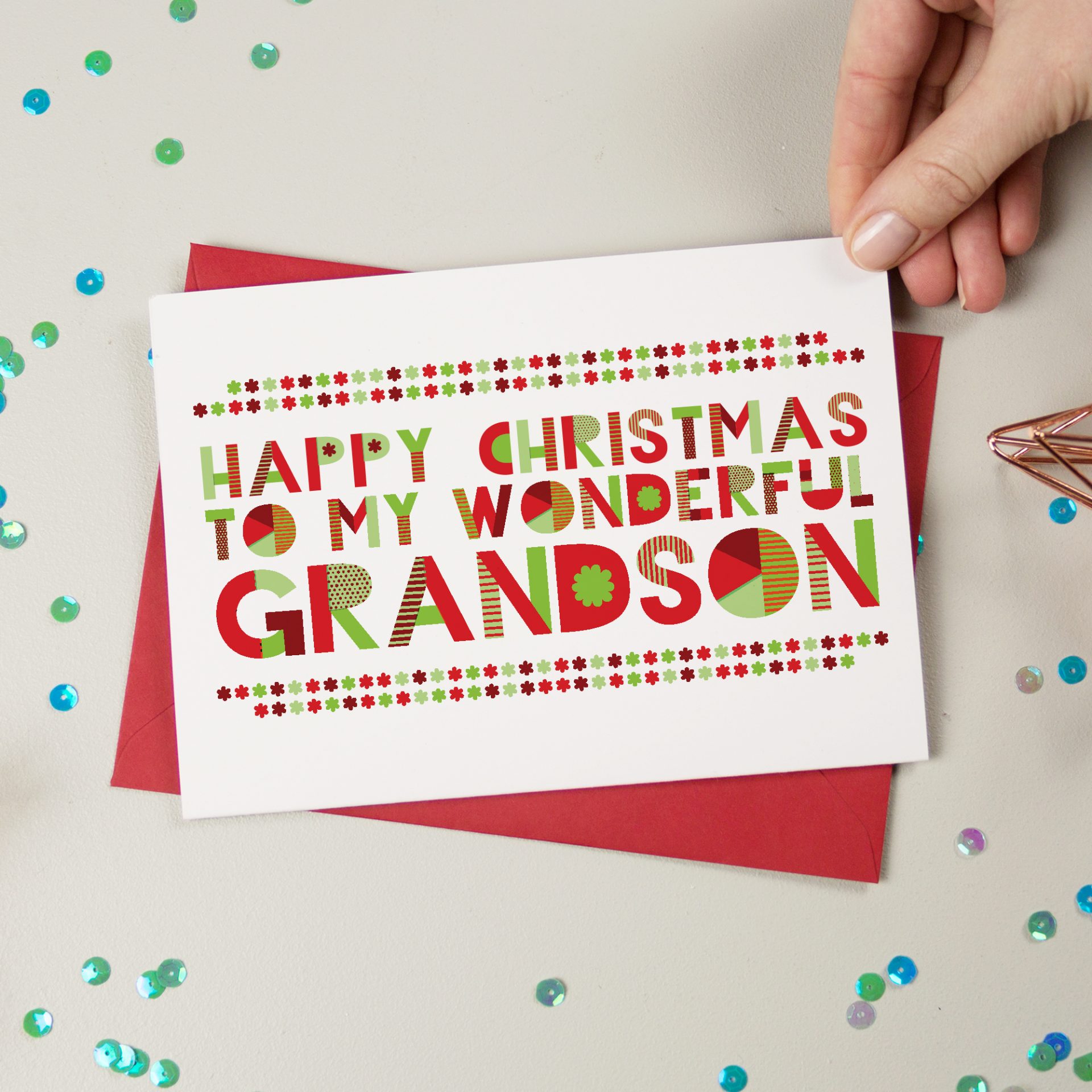 Wonderful Grandson Christmas Card - Christmas Card - AisforAlphabet
