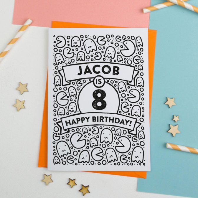 Personalised Colour in PacMan Birthday Card