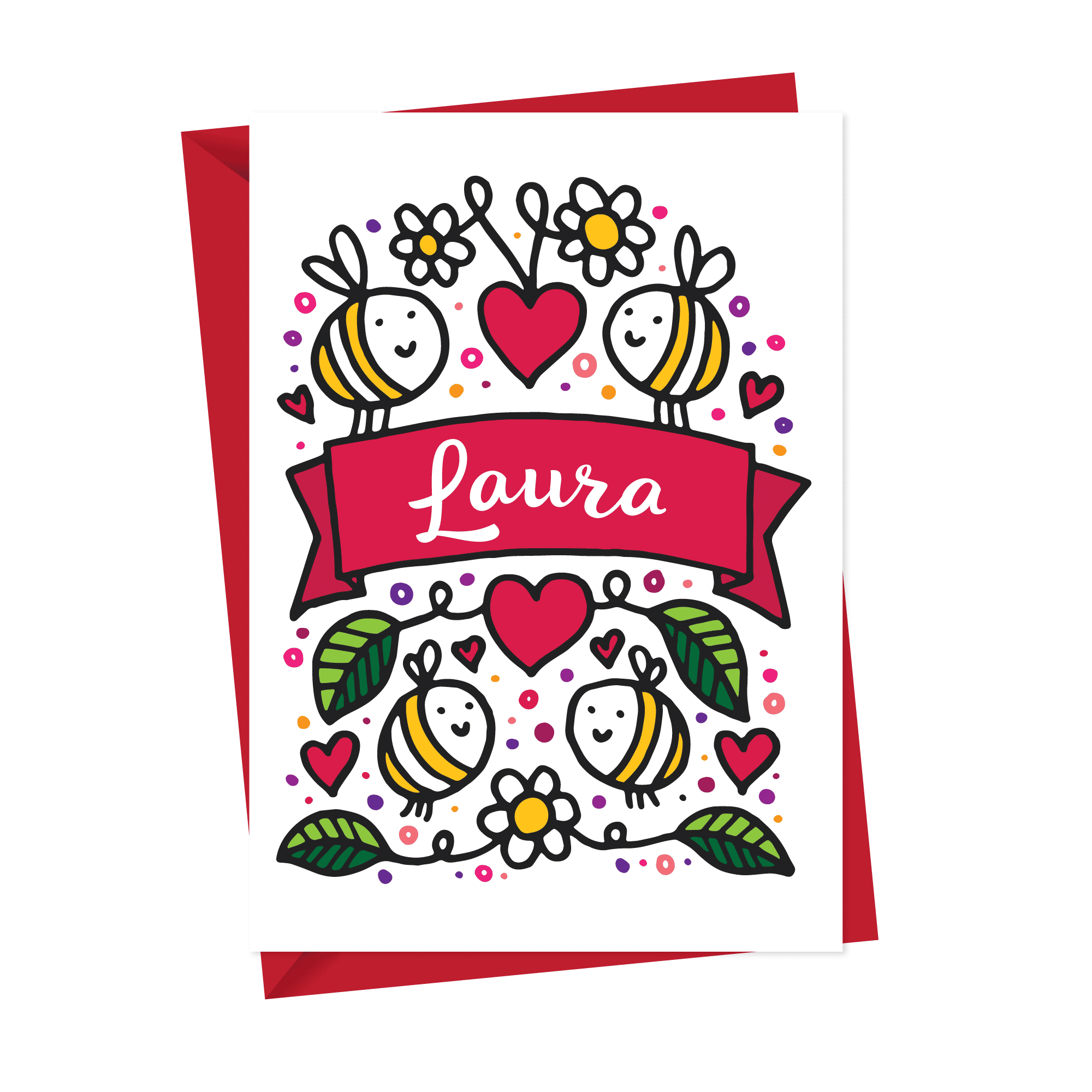 Illustrated Bee's And Hearts Personalised Card